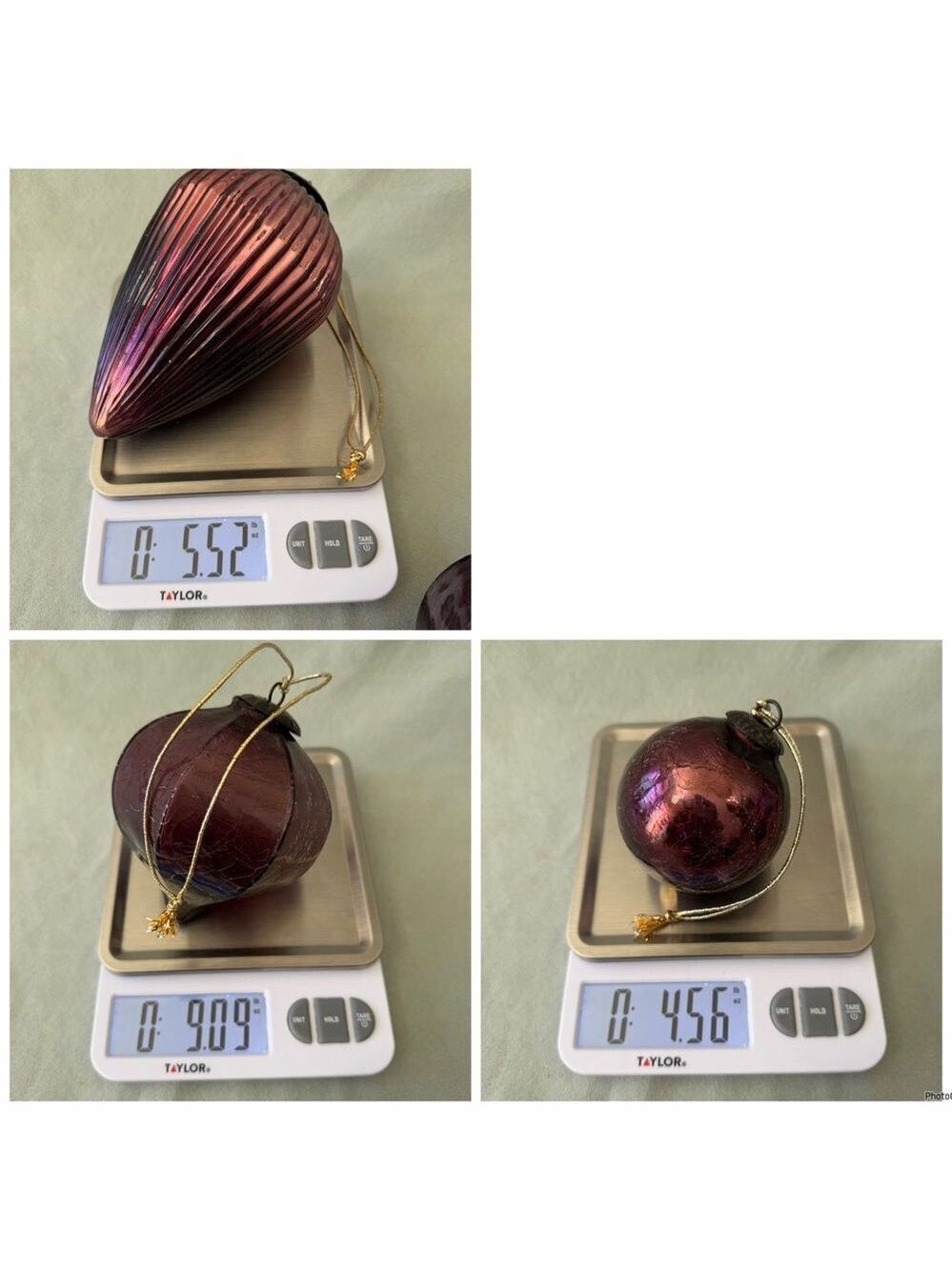 Purple Blown Glass Kugel Ball Christmas Ornament Set Of 6 - Picture 9 of 9